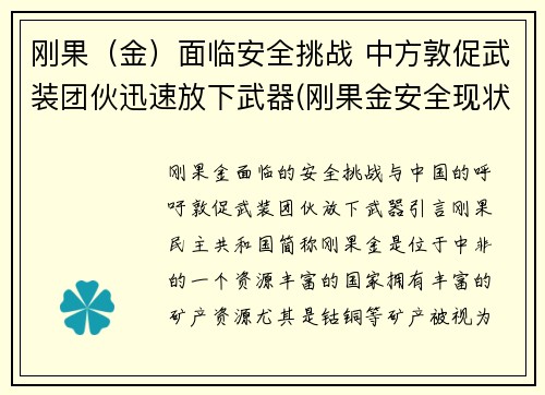 刚果（金）面临安全挑战 中方敦促武装团伙迅速放下武器(刚果金安全现状)